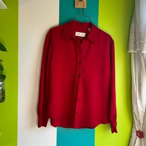 Liz Claiborne Bold Red Casual Button Down Shirt